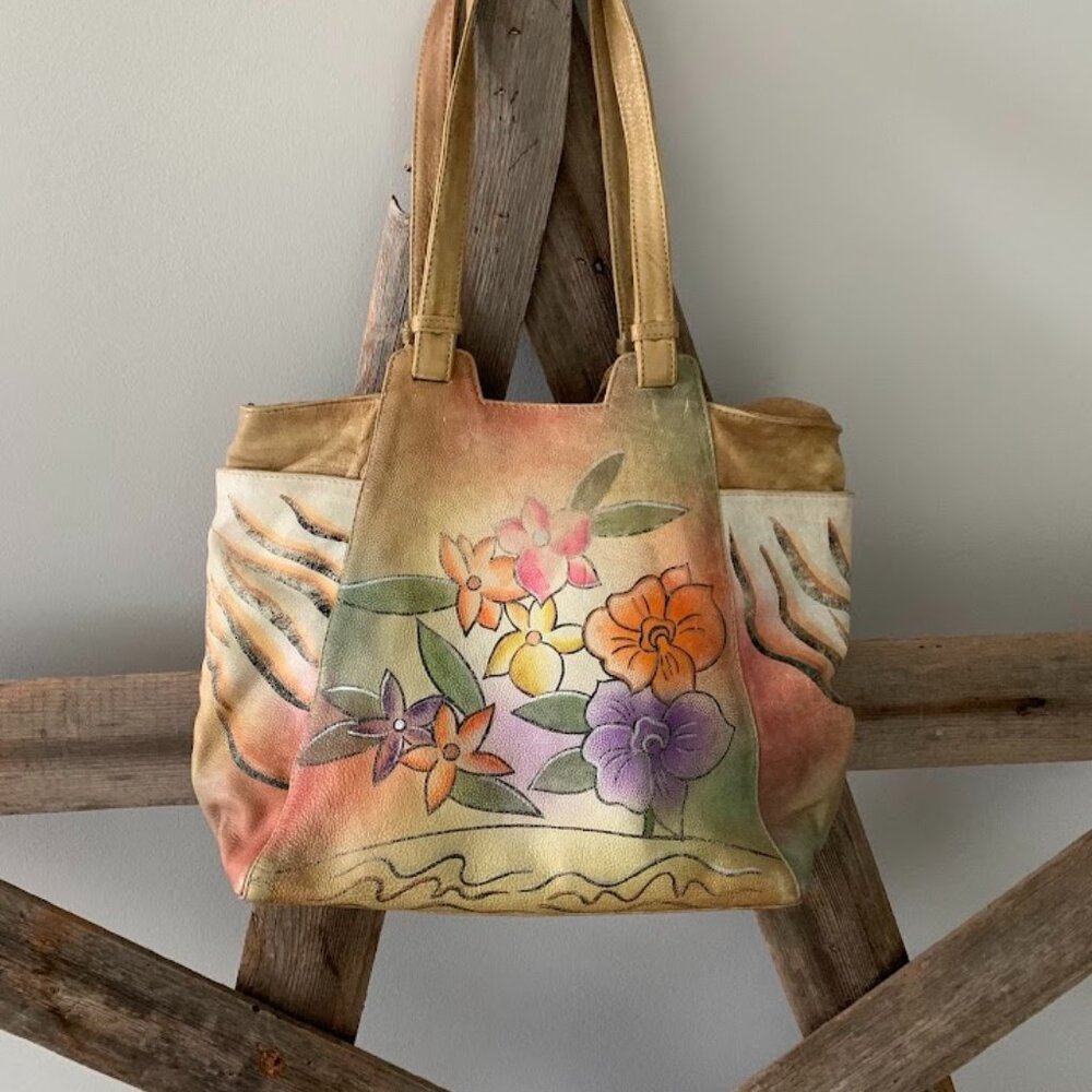 Great American Leather Works Hand-Painted Floral/Animal print Handbag